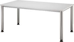 Schreibtisch, 160 x 80cm, 4-Fuß-Gestell Tischbeine alu-silber, Ø 60 mm , Platte: lichtgrau 