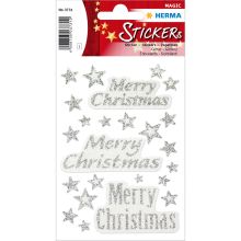 Weihn. Sticker Merry Christmas 24 Stück HERMA 3731 Glitter