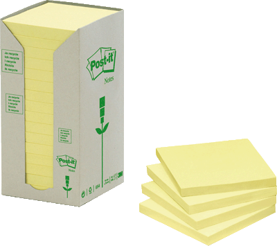 Post-it® Recycling/654-1T, gelb, 76x76mm, Inh. 16
