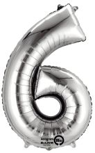 Folienballon Zahl 6 silber 2798601 / 9906291 86x58cm