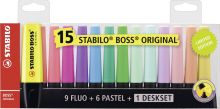 Textmarker Boss Tischset mit 15 Stiften STABILO 7015-01 2+5mm