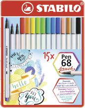 Faserschreiber 15ST Pen 68 Brush sort. STABILO 568/15-32 Metalletui