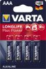 Batterie LONGLIFE MaxPower Micro1.5V AAA VARTA 04703110404/04703101404 Bk4St
